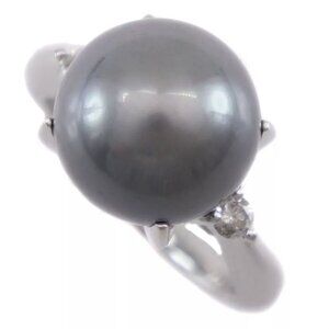 Pearl Ring11.5 mm Pt900Platinum/Black Cultured Pearl/diamond #5.8(US S...